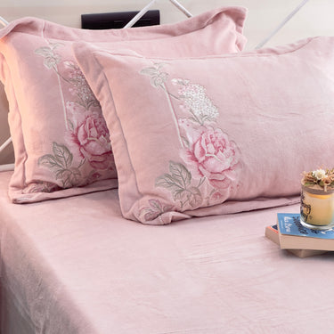Blush Pink Embroidered Warm Bedsheet Set focus view