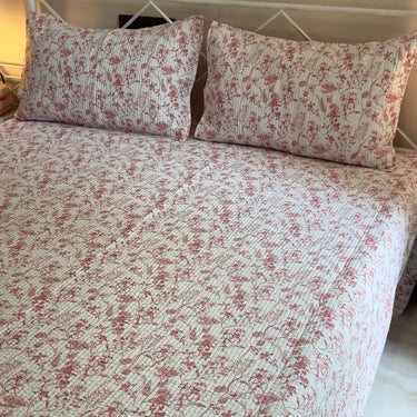 Blush Pink Floral Quilted Reversible Mul Bedcover Set | full view
