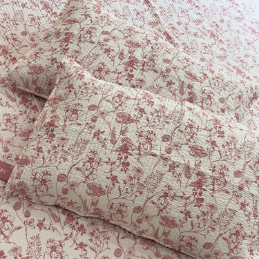 Blush Pink Floral Quilted Reversible Mul Bedcover Set | pillow view