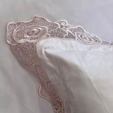 Blush Pink Soft 400TC Bedsheet Set with rose lace | Satin Feel | focus view
