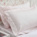 Blush Pink Soft 400TC Bedsheet Set with rose lace | Satin Feel | side view