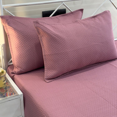 Blush Pink Ultrasonic Textured Bedcover | pillow view