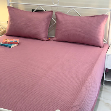 Blush Pink Ultrasonic Textured Bedcover | side view