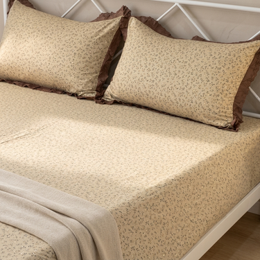 Brown Badam Soft Cotton Feel Double Bed Bedsheet Set with Lace Detailed Pillow Covers (250 x 270 cm) | full sheet view