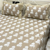 Brown Elephant 400TC Pure Cotton Bedsheet with Lace Pillow Covers | King Size | full view