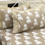 Brown Elephant 400TC Pure Cotton Bedsheet with Lace Pillow Covers | King Size | side view