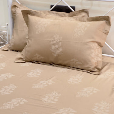 Brown Jacquard Floral Cotton Bedsheet Set | front view