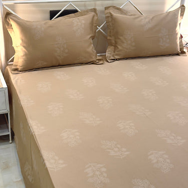 Brown Jacquard Floral Cotton Bedsheet Set | left view