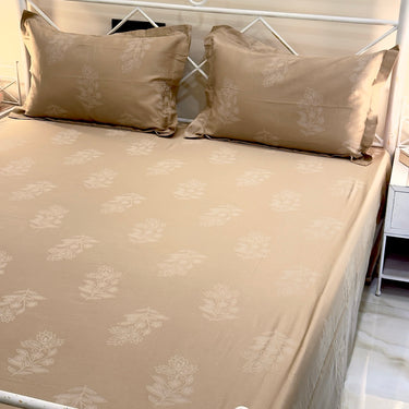Brown Jacquard Floral Cotton Bedsheet Set | side view
