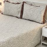 Brown Mauve Floral Soft Cotton Feel Double Bed Bedsheet Set with Lace Detailed Pillow Covers (250 x 270 cm) | full view