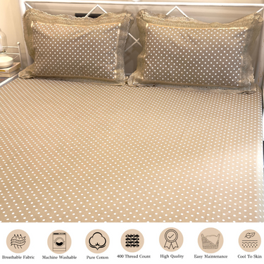 Brown Polka Dot Double Lace 400TC Cotton Bedsheet | details view