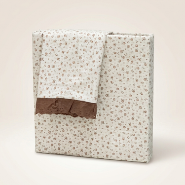 Brown Rose Soft Cotton Feel Double Bed Bedsheet Set with Lace Detailed Pillow Covers (250 x 270 cm) | front view