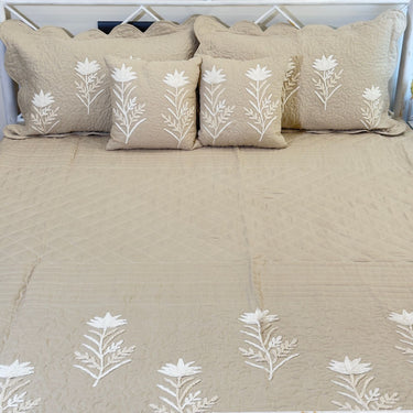 Brown embroidered Bedcover set | front view 
