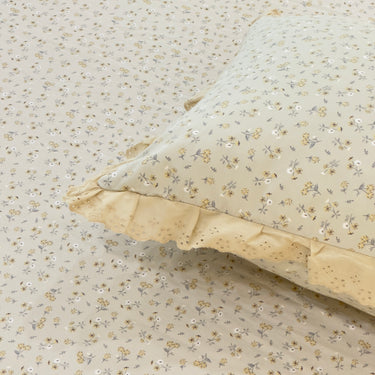 Butter Cream Soft Cotton Feel Double Bed Bedsheet Set with Lace Detailed Pillow Covers (250 x 270 cm) | close view