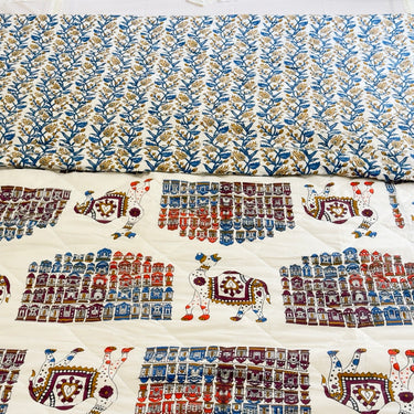 Camel Jaipuri Reversible Quilt | front view