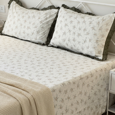 Champagne Rose Soft Cotton Feel Double Bed Bedsheet Set with Lace Detailed Pillow Covers (250 x 270 cm) | full creative view