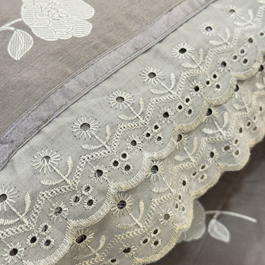 Charcoal Grey floral Double Lace 400TC Bedsheet | King Size | lace view