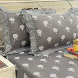 Charcoal Grey floral Double Lace 400TC Bedsheet | King Size | side view