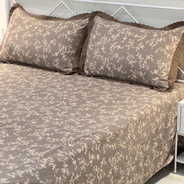 Chocolate Waffle Cotton Feel Double Bed Bedsheet Set with Soft Comfort Layer & Lace Detailed Pillow Covers (250 x 270 cm) | full view