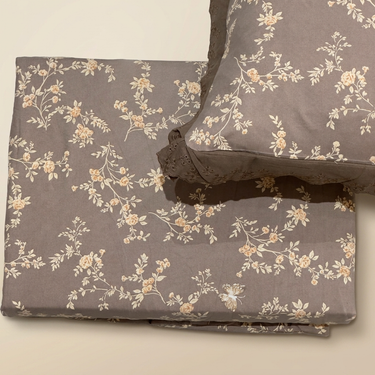 Chocolate Waffle Cotton Feel Double Bed Bedsheet Set with Soft Comfort Layer & Lace Detailed Pillow Covers (250 x 270 cm) | top studio view
