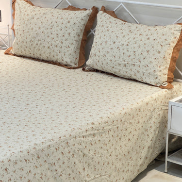 Cinnamon Rose Soft Cotton Feel Double Bed Bedsheet Set with Lace Detailed Pillow Covers (250 x 270 cm) | full view