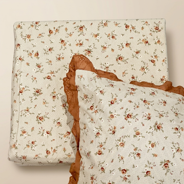 Cinnamon Rose Soft Cotton Feel Double Bed Bedsheet Set with Lace Detailed Pillow Covers (250 x 270 cm) | studio top view