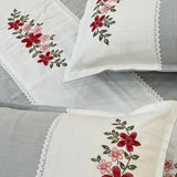 Cloud Grey Embroidered Pure Cotton Linen Bedsheet | 110 X 110 creative view