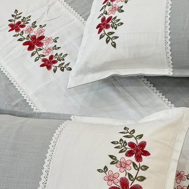 Cloud Grey Embroidered Pure Cotton Linen Bedsheet | 110 X 110 creative view