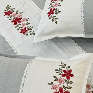 Cloud Grey Embroidered Pure Cotton Linen Bedsheet | 110 X 110 creative view