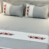 Cloud Grey Embroidered Pure Cotton Linen Bedsheet | 110 X 110 overall view