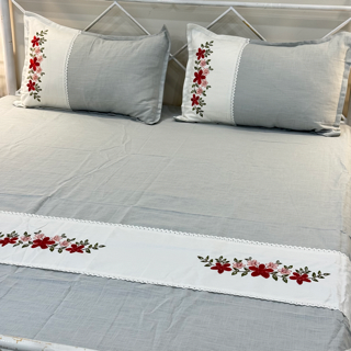 Cloud Grey Embroidered Pure Cotton Linen Bedsheet | 110 X 110 overall view
