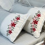 Cloud Grey Embroidered Pure Cotton Linen Bedsheet | 110 X 110 side view