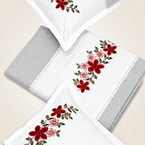 Cloud Grey Embroidered Pure Cotton Linen Bedsheet | 110 X 110 | studio top view