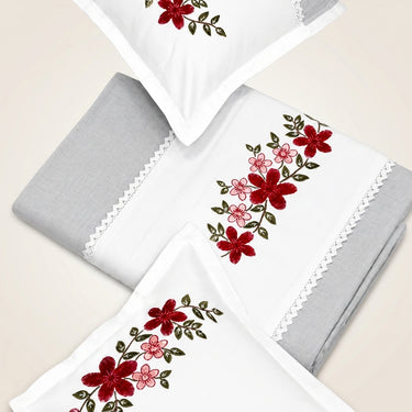 Cloud Grey Embroidered Pure Cotton Linen Bedsheet | 110 X 110 | studio top view