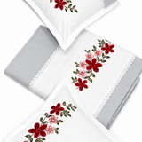 Cloud Grey Embroidered Pure Cotton Linen Bedsheet | 110 X 110 top view