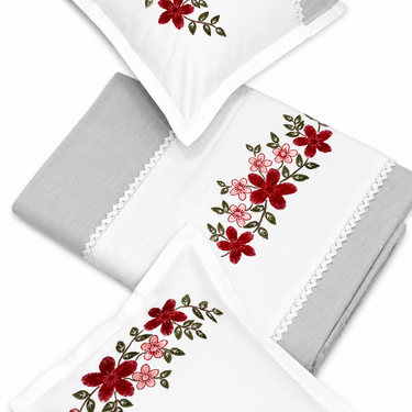 Cloud Grey Embroidered Pure Cotton Linen Bedsheet | 110 X 110 top view