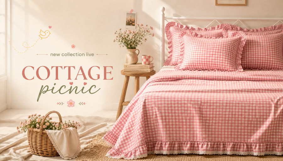 Cottage Picnic Lace Bedcovers | Gingham Bedcovers | Butterbed | laptiop view