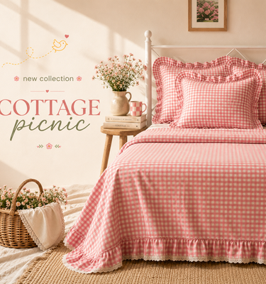 Cottage Picnic Lace Bedcovers | Gingham Bedcovers | Butterbed | mobile view