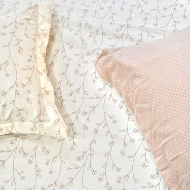 Cream-Brown Leafy King Size Bedsheet Set (5 Pieces) with 4 Pillow Covers | top view