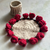 Crochet Rose Coaster with Basket Holder | front view