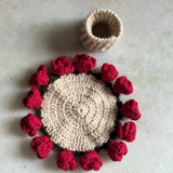 Crochet Rose Coaster with Basket Holder | top view