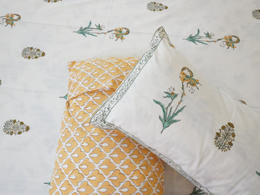 hand block printed premium cotton king size bedsheet | pillow view