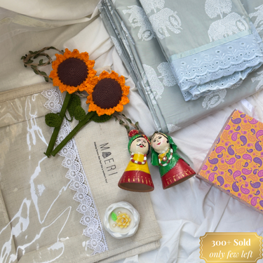 Diwali Hamper – Green Elephant bedsheet & Special Handcrafted Products by Mothers | overall jute hamper image