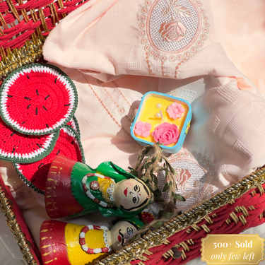 Diwali Special Hamper – Pink Embroidered Bedsheet | overall hamper image