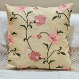 Dusky Cream Floral Embroidered Cushion Cover | single view