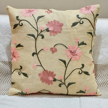 Dusky Cream Floral Embroidered Cushion Cover | single view