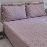 Dusty Rose Quilted Cotton Bedcover with Frill Pillow Covers | front view