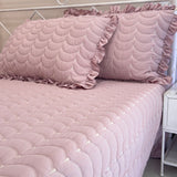 Dusty Rose Quilted Cotton Bedcover with Frill Pillow Covers | side view