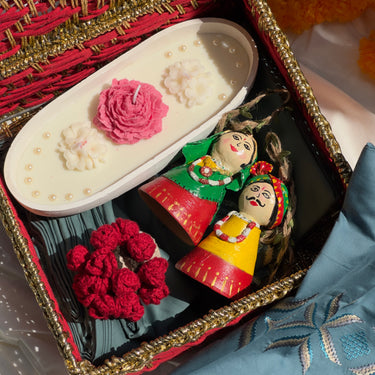 Diwali Premium Hamper – Blue Embroidered Bedding & Special Handcrafted Products by Mothers