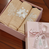 Embroidered Beige Floral Napkin Gift Set | Box of 6 - side view